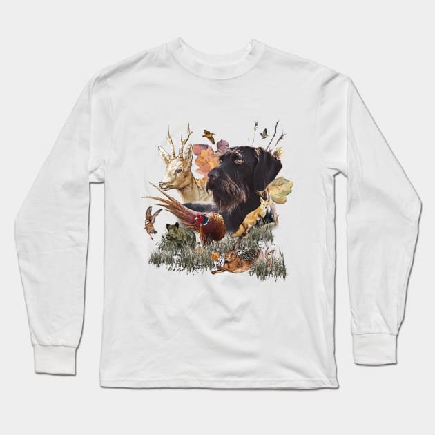 German Wirehaired Pointer, Hunting season Long Sleeve T-Shirt by German Wirehaired Pointer 